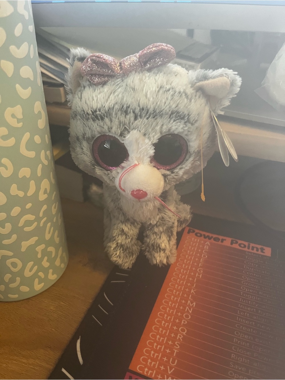 Ty Gray and Pink Plush Kitty with Glitter Bow